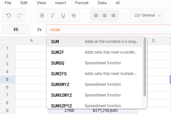 Formula autocomplete dropdown